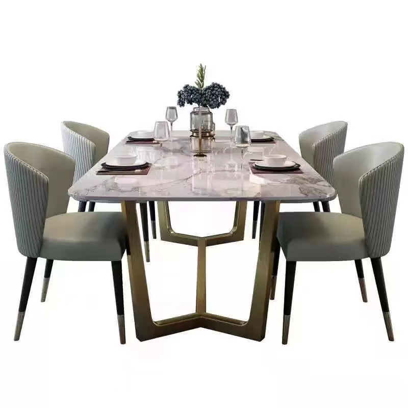 Modern dining table light luxury dining table with stainless steel gold legs dining room furniture