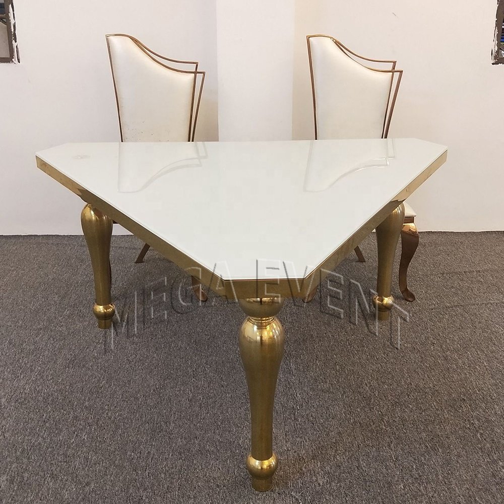 Factory wholesale Stainless steel dining table for event hotel furniture dining table for wedding triangle glass dining table