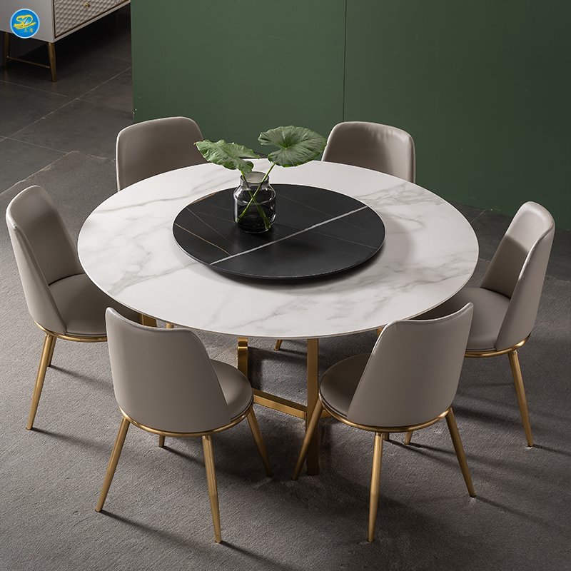 Wholesale modern simple style dining room set light luxury marble household round dining table