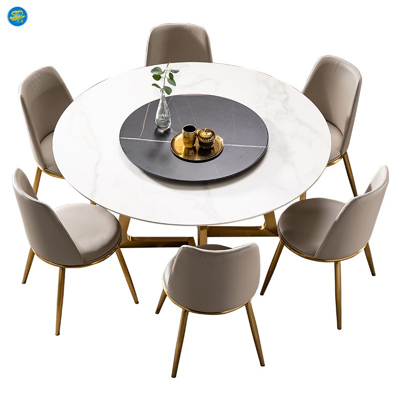 Wholesale modern simple style dining room set light luxury marble household round dining table