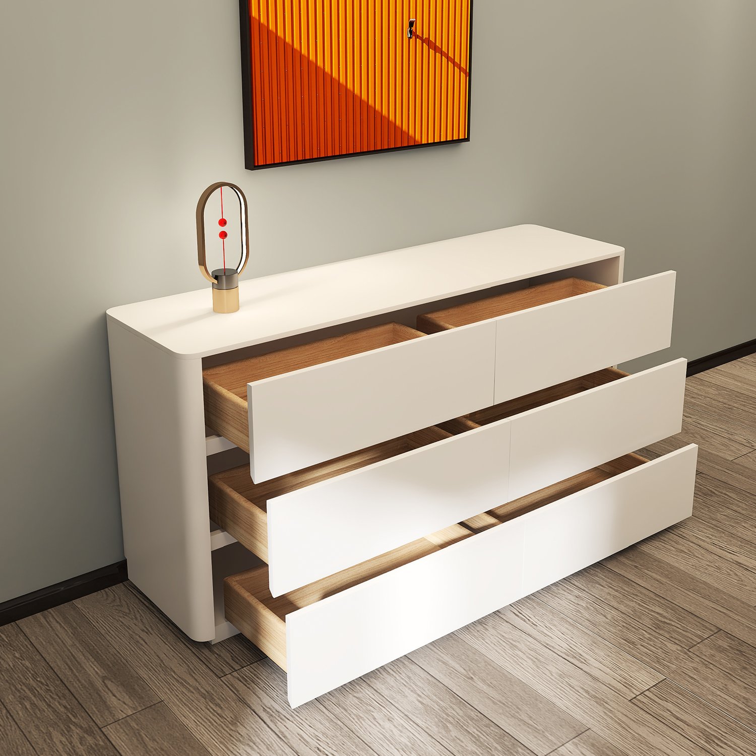 High Quality Nordic Style Hotel Decor Modern Round Wood Side Table White Sideboard Home Furniture Sideboard