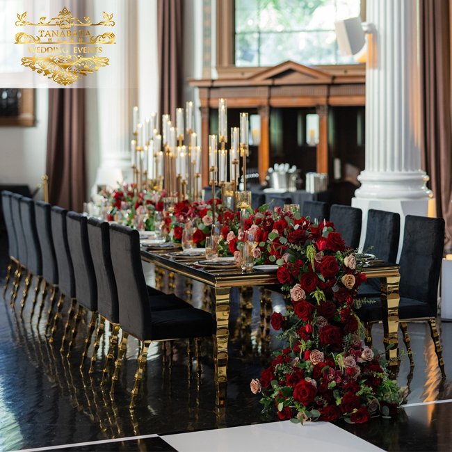 Gold Stainless Steel Rectangular Wedding Dining Table For Event Party Decorations