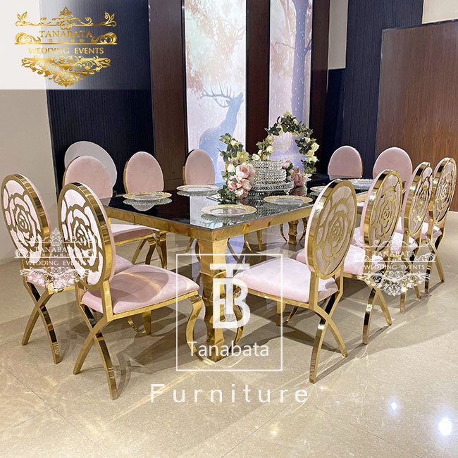Gold Stainless Steel Rectangular Wedding Dining Table For Event Party Decorations