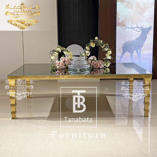 Gold Stainless Steel Rectangular Wedding Dining Table For Event Party Decorations