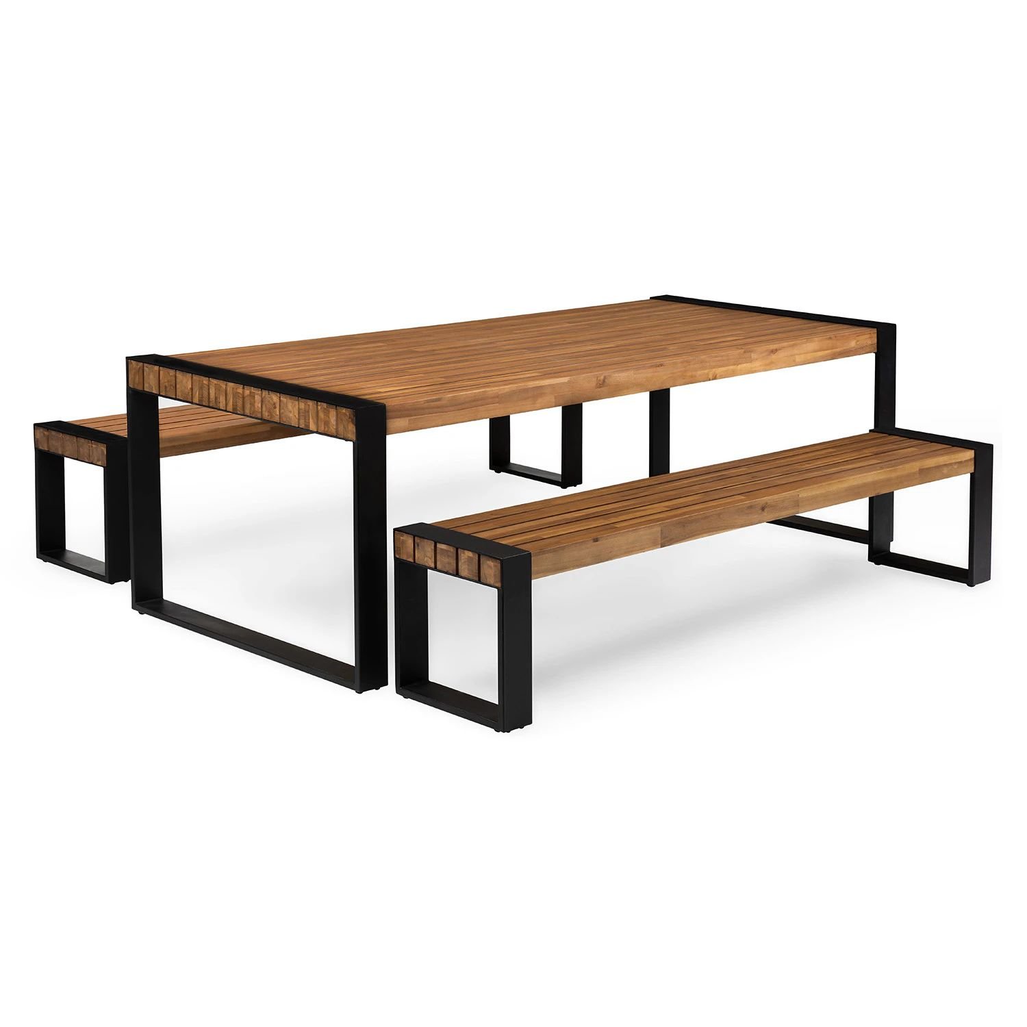 Hot Sale Luxury Modern Style Rectangle Wood Top Metal Leg Dinning Table with Bench Set for Outdoor and Indoor Dinning Area