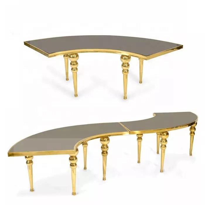Manufacturer supplier luxurious MDF stainless steel base half moon wedding banquet dining table