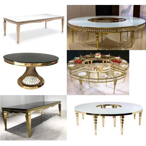 Manufacturer supplier luxurious MDF stainless steel base half moon wedding banquet dining table