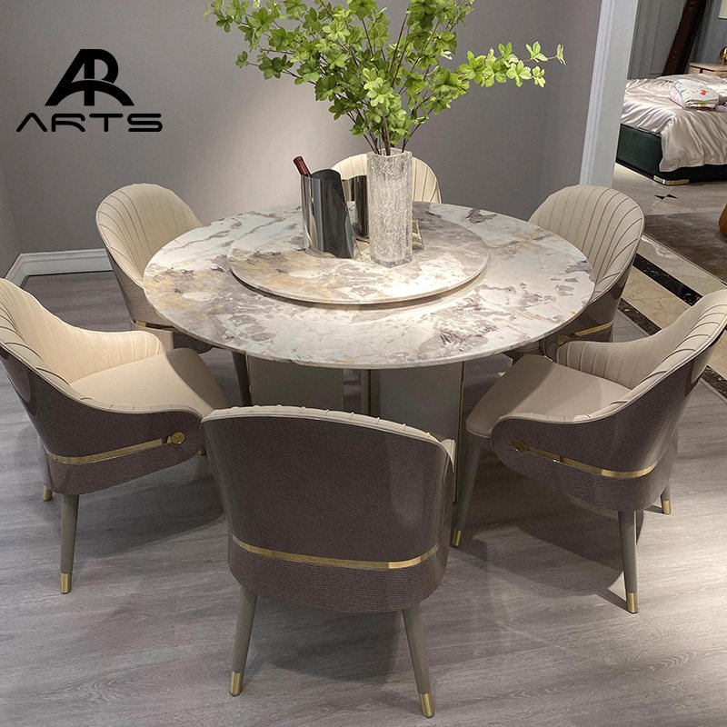 Italian luxury round dining set natural marble stone dining table and chair high-end custom furniture for dining room furniture