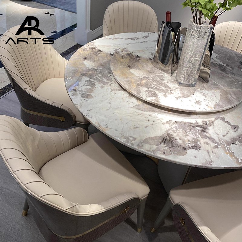 Italian luxury round dining set natural marble stone dining table and chair high-end custom furniture for dining room furniture