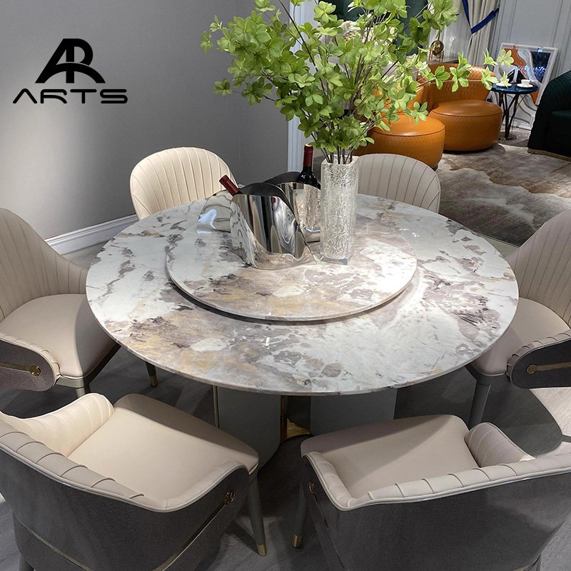 Italian luxury round dining set natural marble stone dining table and chair high-end custom furniture for dining room furniture