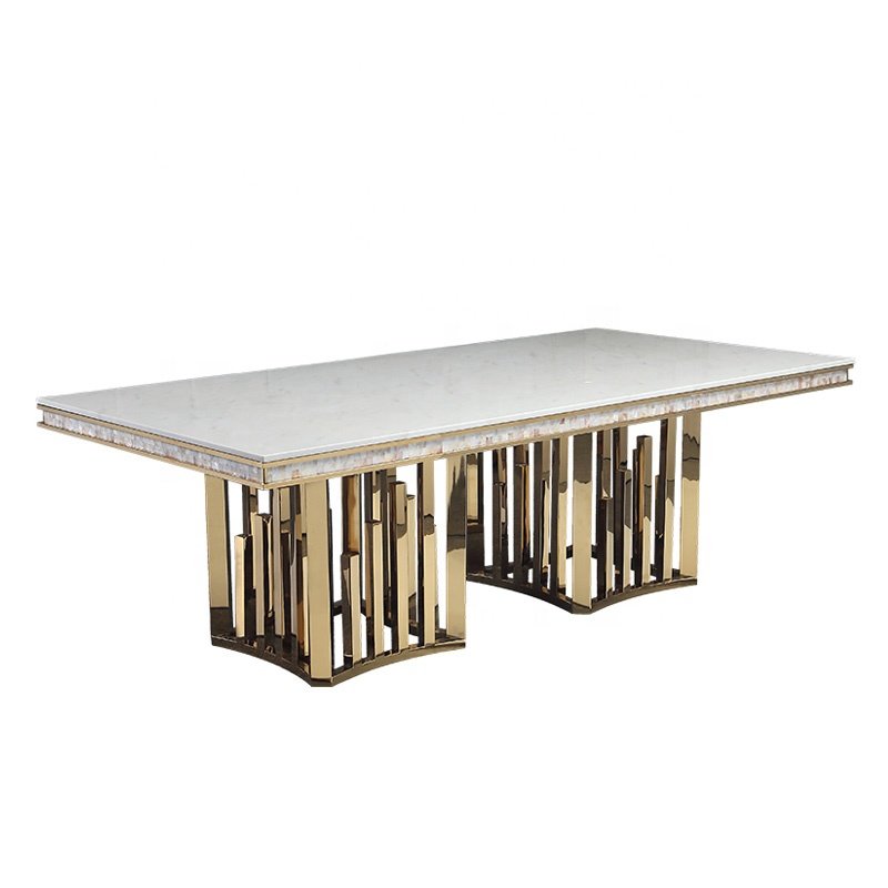 Modern style gold dining table with chair metal base stainless steel home furniture marble top luxury dining table sets
