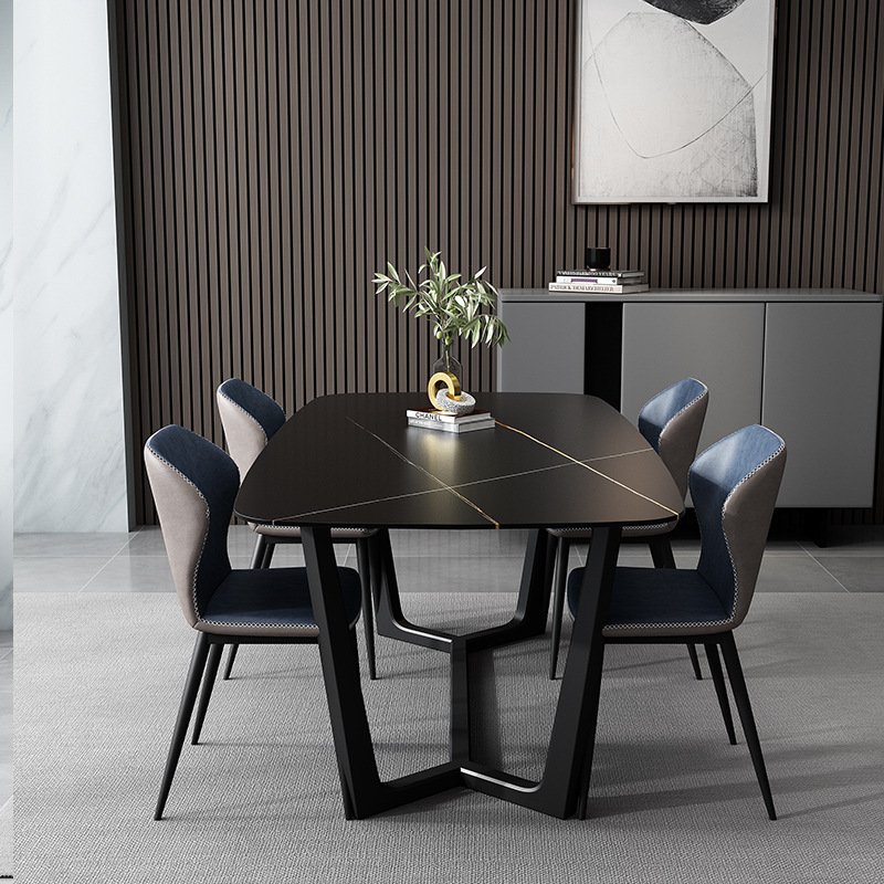 HANYEE Luxury 6-Seater Dining Table Set Modern Stainless Steel and Marble for Living Room and Restaurant Kitchen Furniture