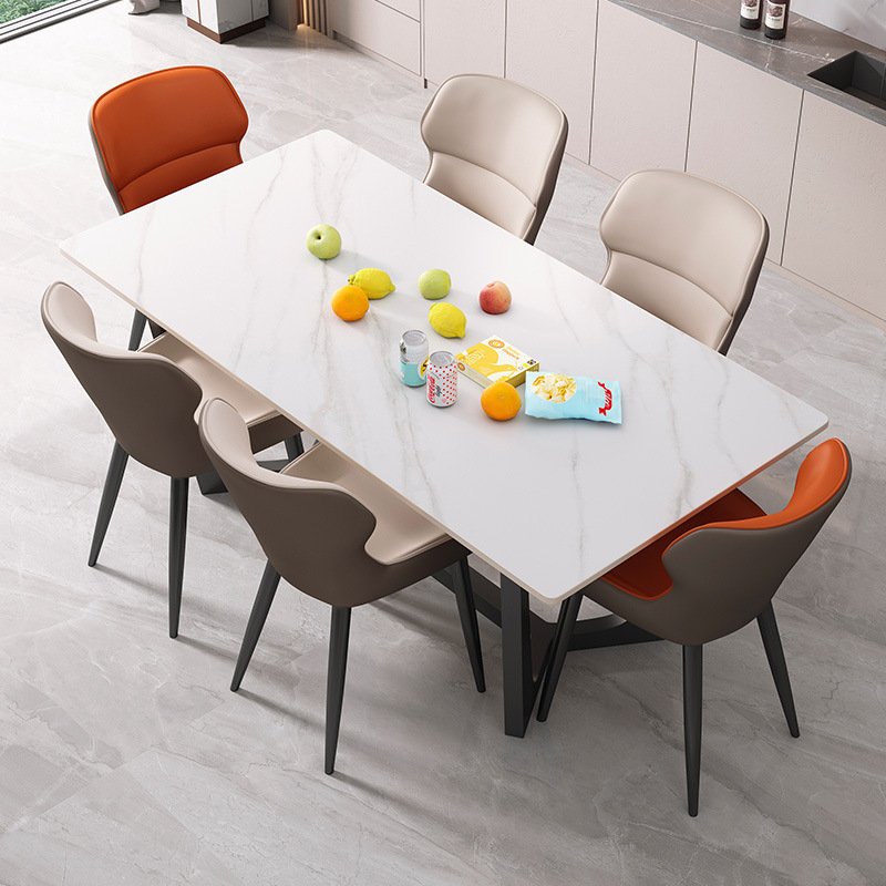 HANYEE Luxury 6-Seater Dining Table Set Modern Stainless Steel and Marble for Living Room and Restaurant Kitchen Furniture