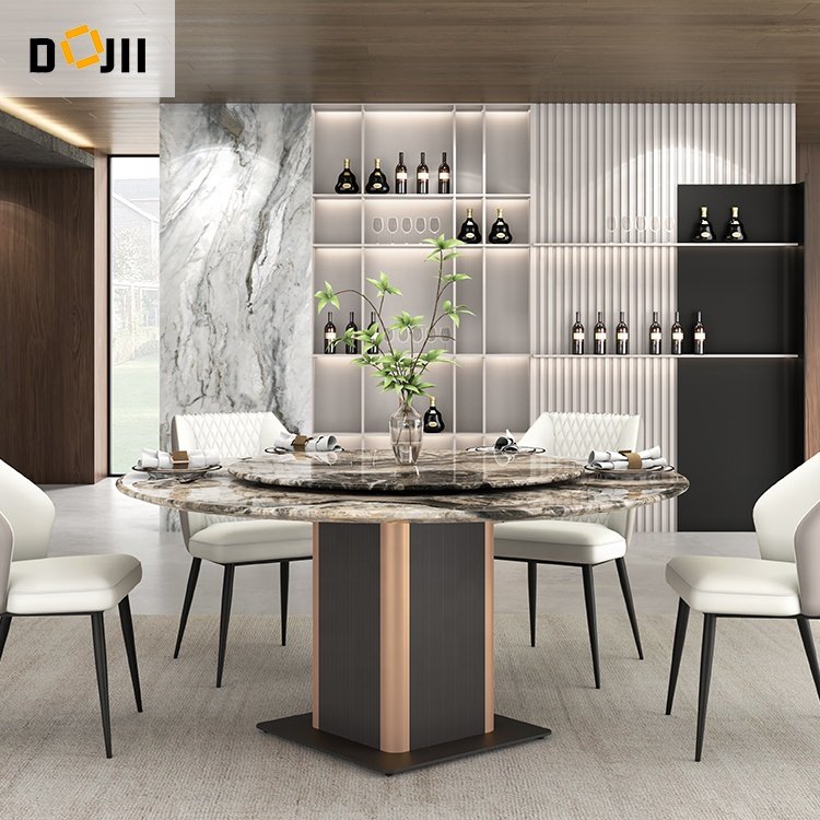 Japanese Living Room Furniture Modern 12/6 Seat Arabescato Marble Dining Table Set