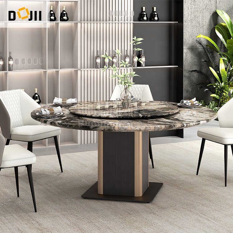 Japanese Living Room Furniture Modern 12/6 Seat Arabescato Marble Dining Table Set