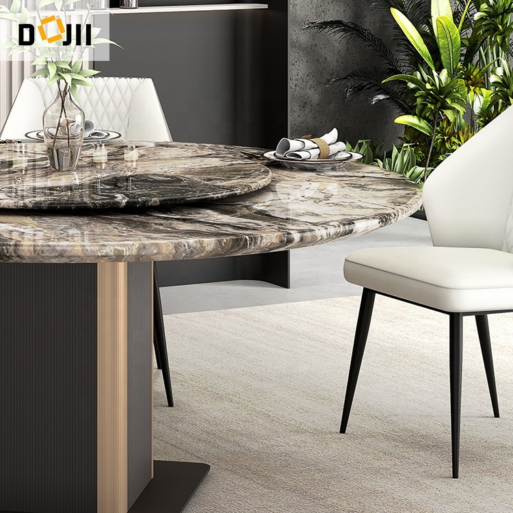 Japanese Living Room Furniture Modern 12/6 Seat Arabescato Marble Dining Table Set