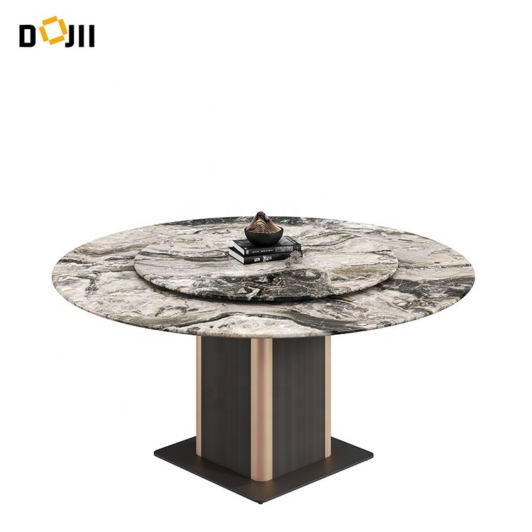Japanese Living Room Furniture Modern 12/6 Seat Arabescato Marble Dining Table Set