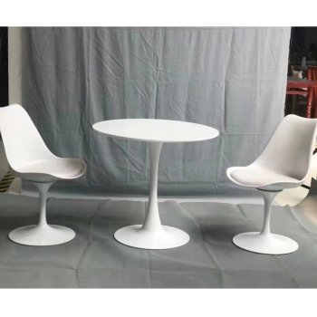 Metal Legs Tulip Modern Round White MDF Dining Table and Chair Set with Dome and White Base Mid-Century Modern Round Dining Tab