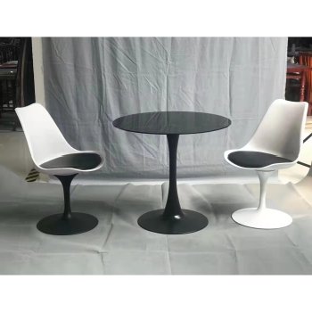 Metal Legs Tulip Modern Round White MDF Dining Table and Chair Set with Dome and White Base Mid-Century Modern Round Dining Tab