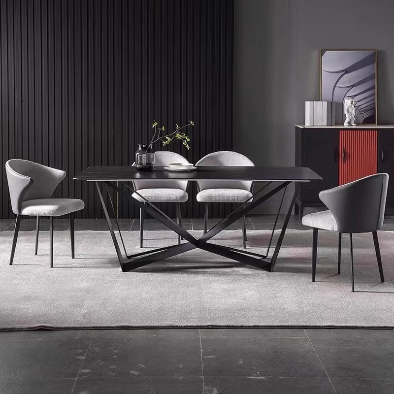 Minimalist Unique Style Modern Rectaurant Dinning Table Sets Black Stone Top Luxury Dining Table With Chair