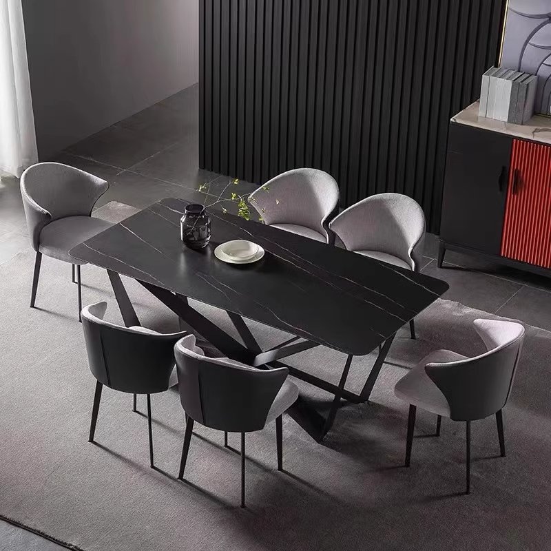 Minimalist Unique Style Modern Rectaurant Dinning Table Sets Black Stone Top Luxury Dining Table With Chair