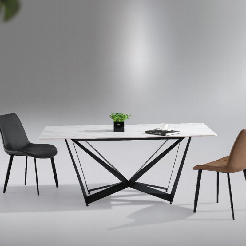Minimalist Unique Style Modern Rectaurant Dinning Table Sets Black Stone Top Luxury Dining Table With Chair