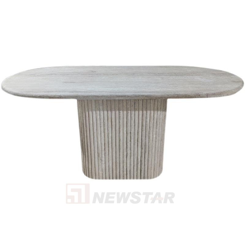 Newstar High Quality Oval Marble Dining Table Natural Marble Dining Table White Travertine Dining Table