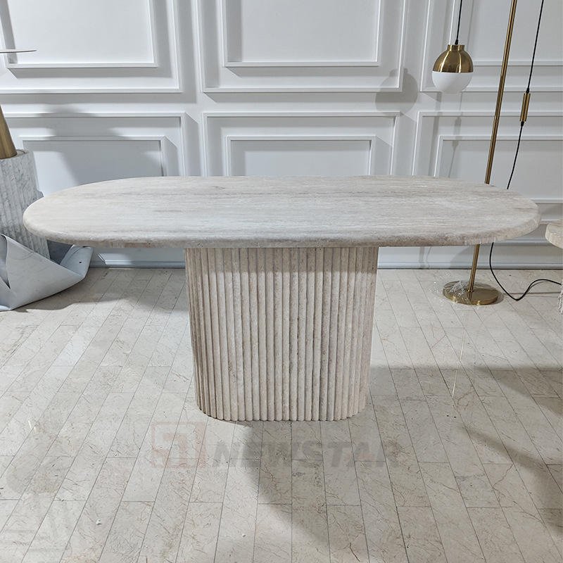Newstar High Quality Oval Marble Dining Table Natural Marble Dining Table White Travertine Dining Table