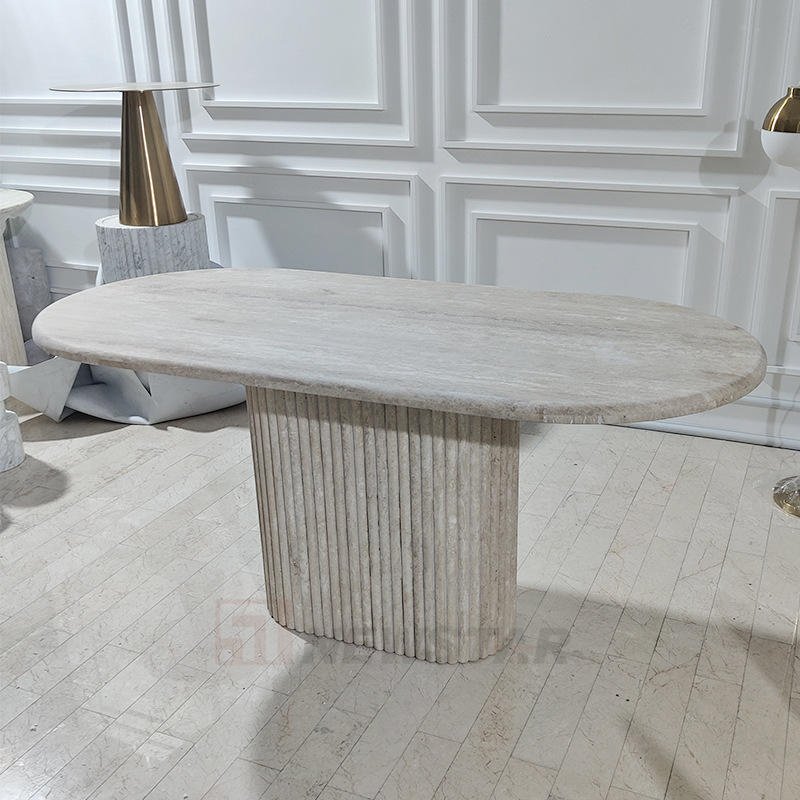 Newstar High Quality Oval Marble Dining Table Natural Marble Dining Table White Travertine Dining Table