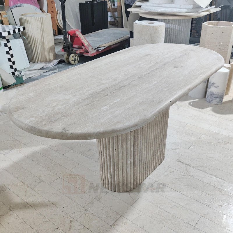 Newstar High Quality Oval Marble Dining Table Natural Marble Dining Table White Travertine Dining Table