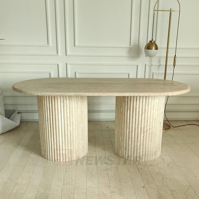 Newstar High Quality Oval Marble Dining Table Natural Marble Dining Table White Travertine Dining Table