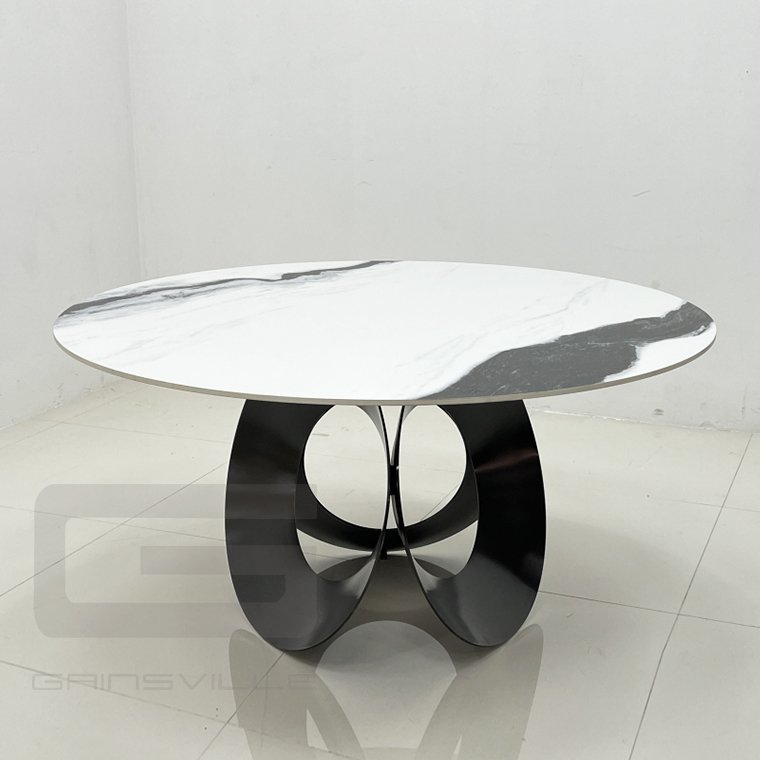 Hot Sale Modern Slate And Marble Top Dining Table Set With Gold Stainless Steel Frame For Dining Room Furniture