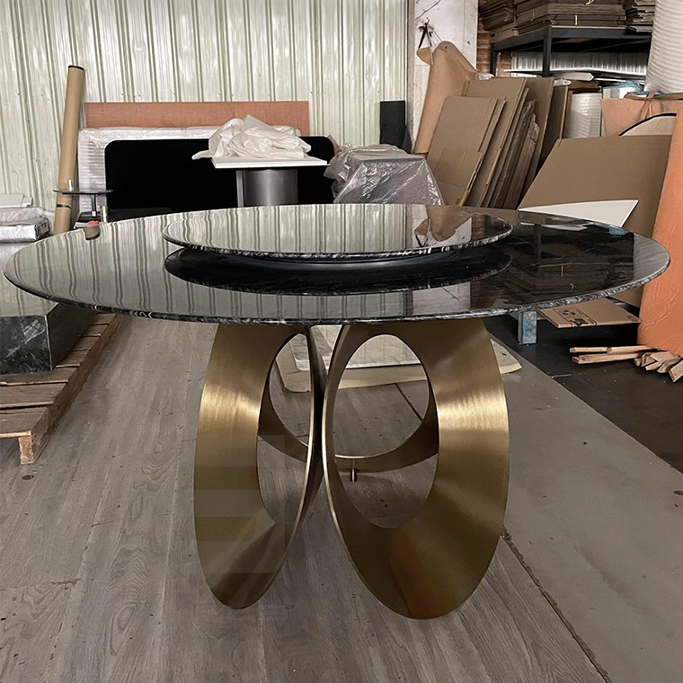 Hot Sale Modern Slate And Marble Top Dining Table Set With Gold Stainless Steel Frame For Dining Room Furniture