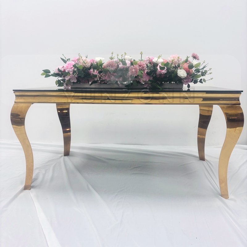European Style Dining Table Set Wholesale Modern Black Tempered Glass with Stainless Steel for Banquets or Hotels