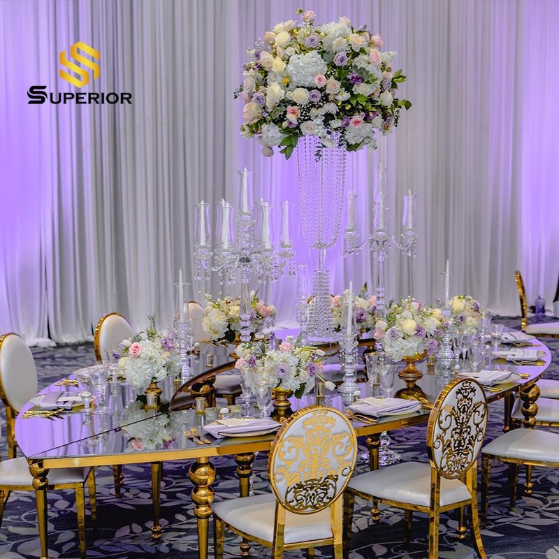 2023 banquet oval dining centre de tables party rental furniture mirror table top wedding table for event