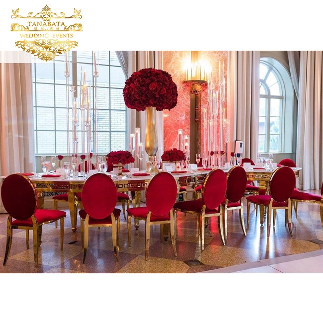 Banquet Furniture Half Round Gold Stainless Steel Serpentine Dining Table Modern