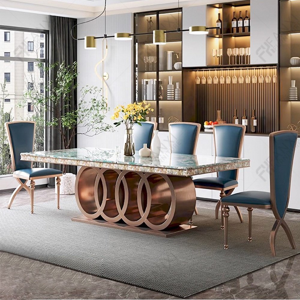 Living room furniture factory modern dinning table and chair set luxury marble dining table set 6 seater dining tables
