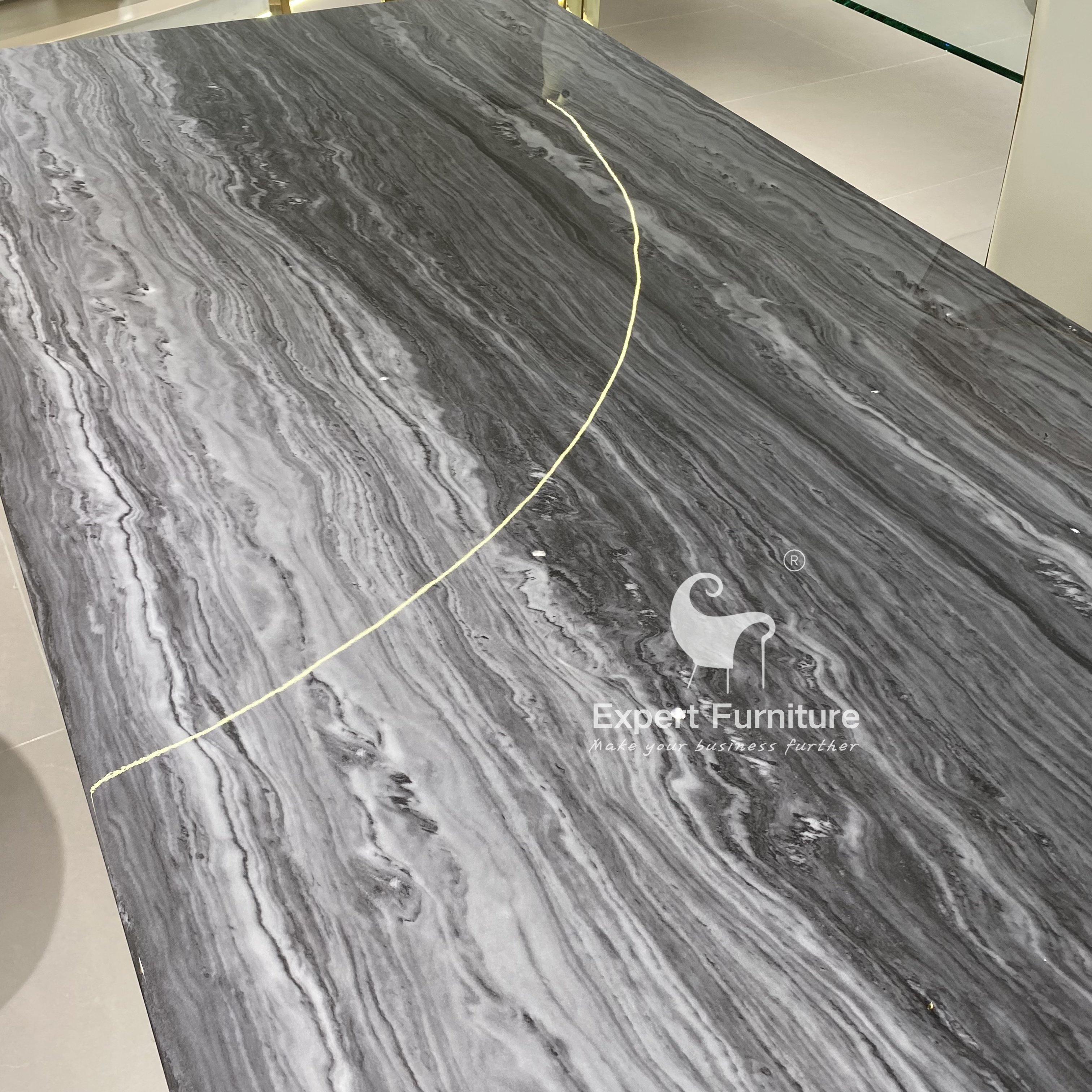 modern extended hotel home restaurant furniture gold stainless steel base marble top dining table