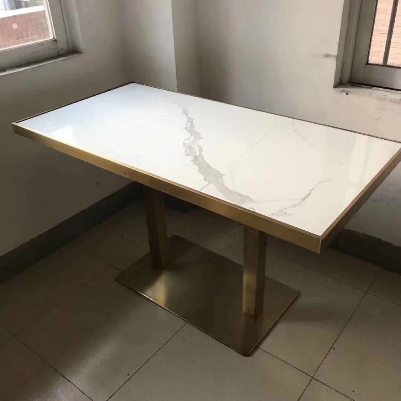 Simple Nordic marble dining table, home living room dining table, coffee shop milk tea shop stainless steel table