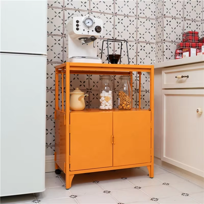 Foldable Steel Storage Furniture with Wheels Living Room Metal Side Table Kitchen Metal Cabinets Home & Cafe Use Sofa Side Table