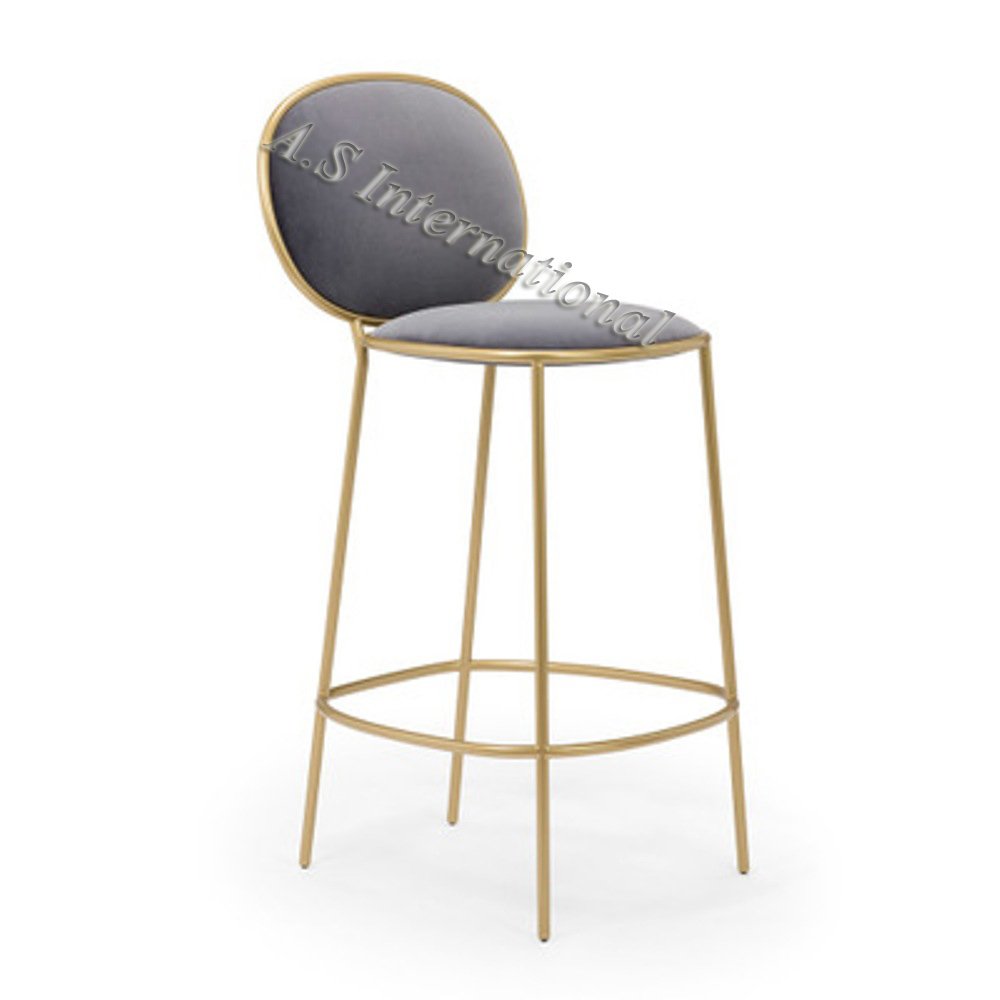 Nordic Modern Luxury Set of 2 Tall Cheap Counter Furniture Gold Metal Velvet Grey Kitchen High Stool Bar Chairs For Bar Table