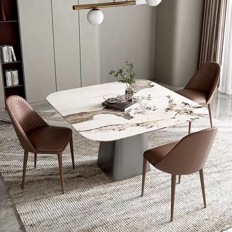 Modern Simple Italian Dining Table Chair Set Rock Plate Turntable for 4 People Metal for Living Room
