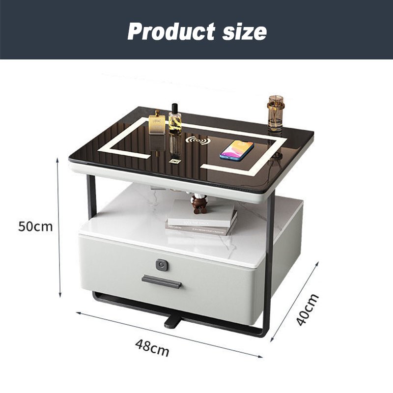 Smart bedside table wireless USB charging modern bedroom speaker LED nightstand with fingerprint lock bedside table