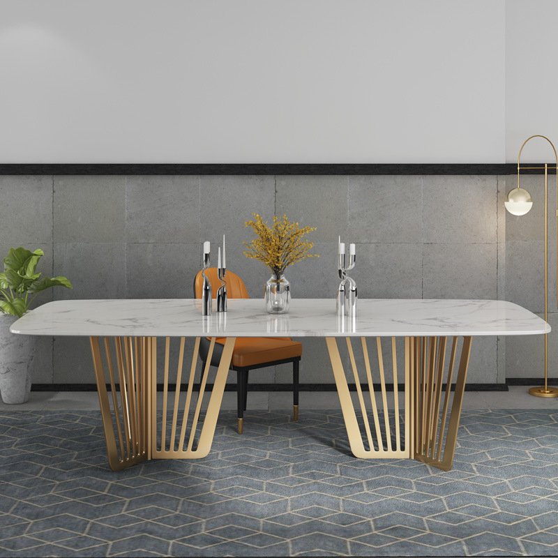 Luxury gold legs 8 seater marble dining table set
