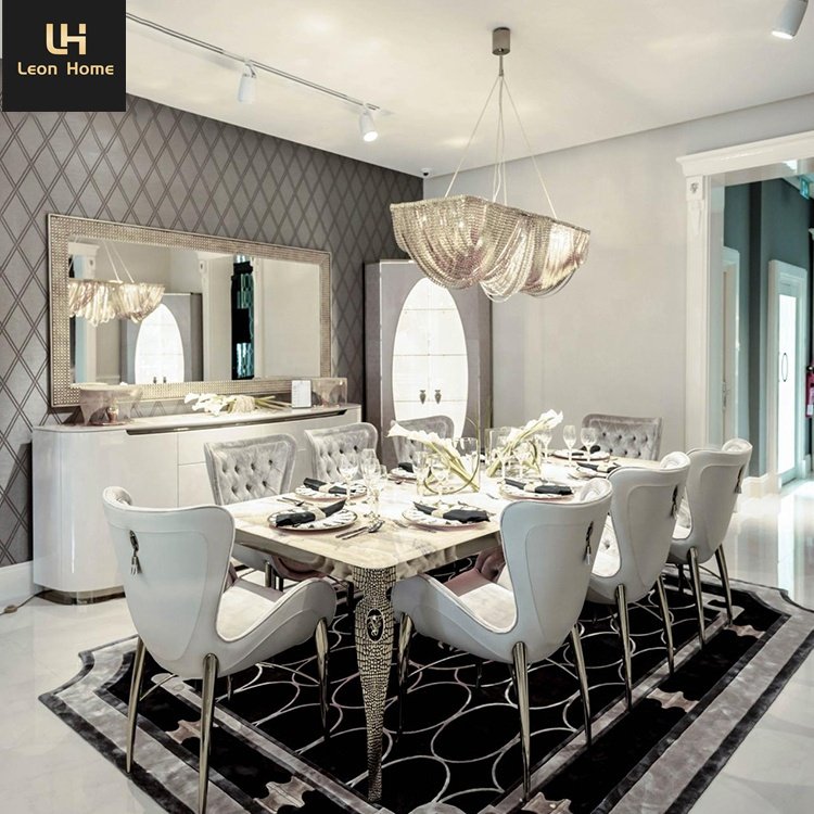 Unique Design Stainless Steel Leg Artificial Marble Top Dinner table Dining Room table Set Modern
