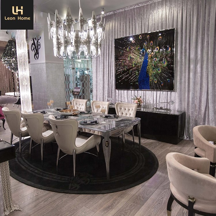 Unique Design Stainless Steel Leg Artificial Marble Top Dinner table Dining Room table Set Modern