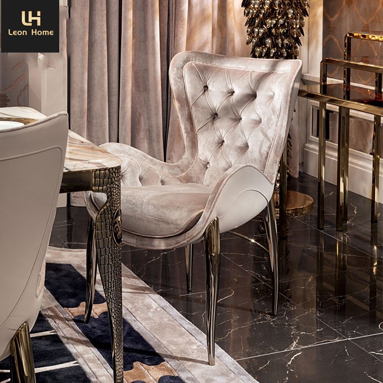 Unique Design Stainless Steel Leg Artificial Marble Top Dinner table Dining Room table Set Modern