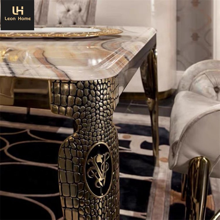 Unique Design Stainless Steel Leg Artificial Marble Top Dinner table Dining Room table Set Modern