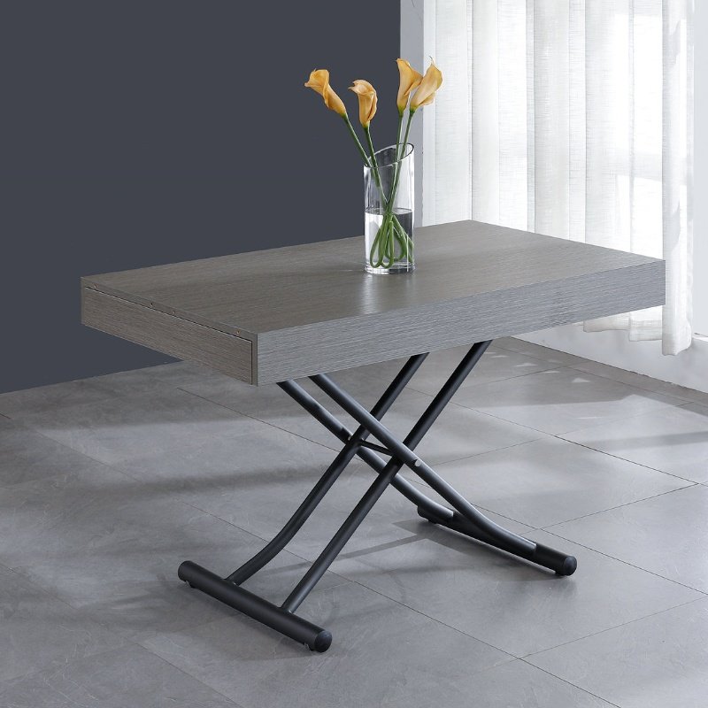 Modern Style Height Adjustable Extendable Transforming Grey Coffee Table Dining Table Wood Panel Space-Saving Home Furniture
