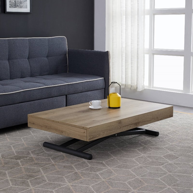 Modern Style Height Adjustable Extendable Transforming Grey Coffee Table Dining Table Wood Panel Space-Saving Home Furniture